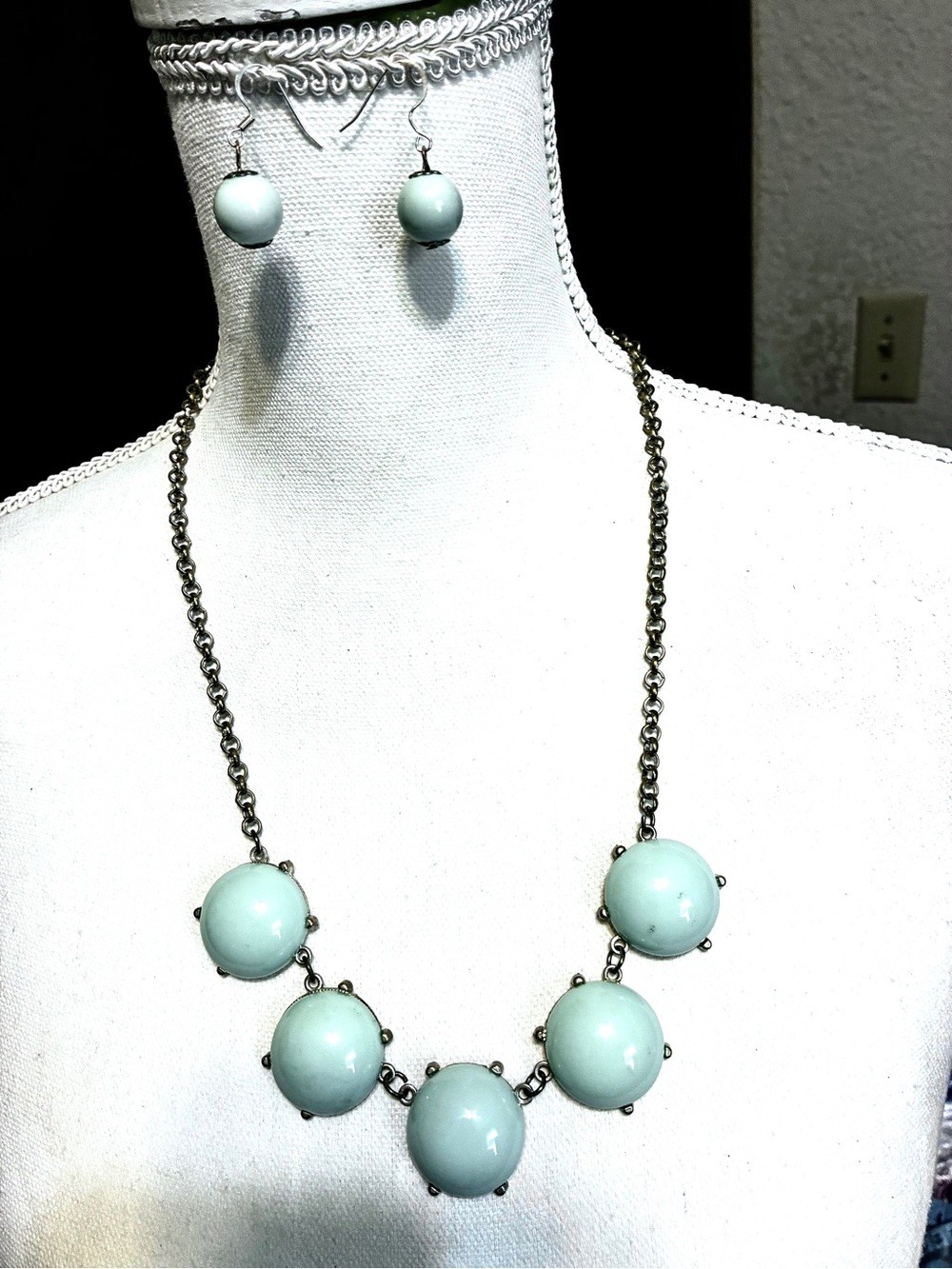 Mint Green Statement Necklace and Earrings Set